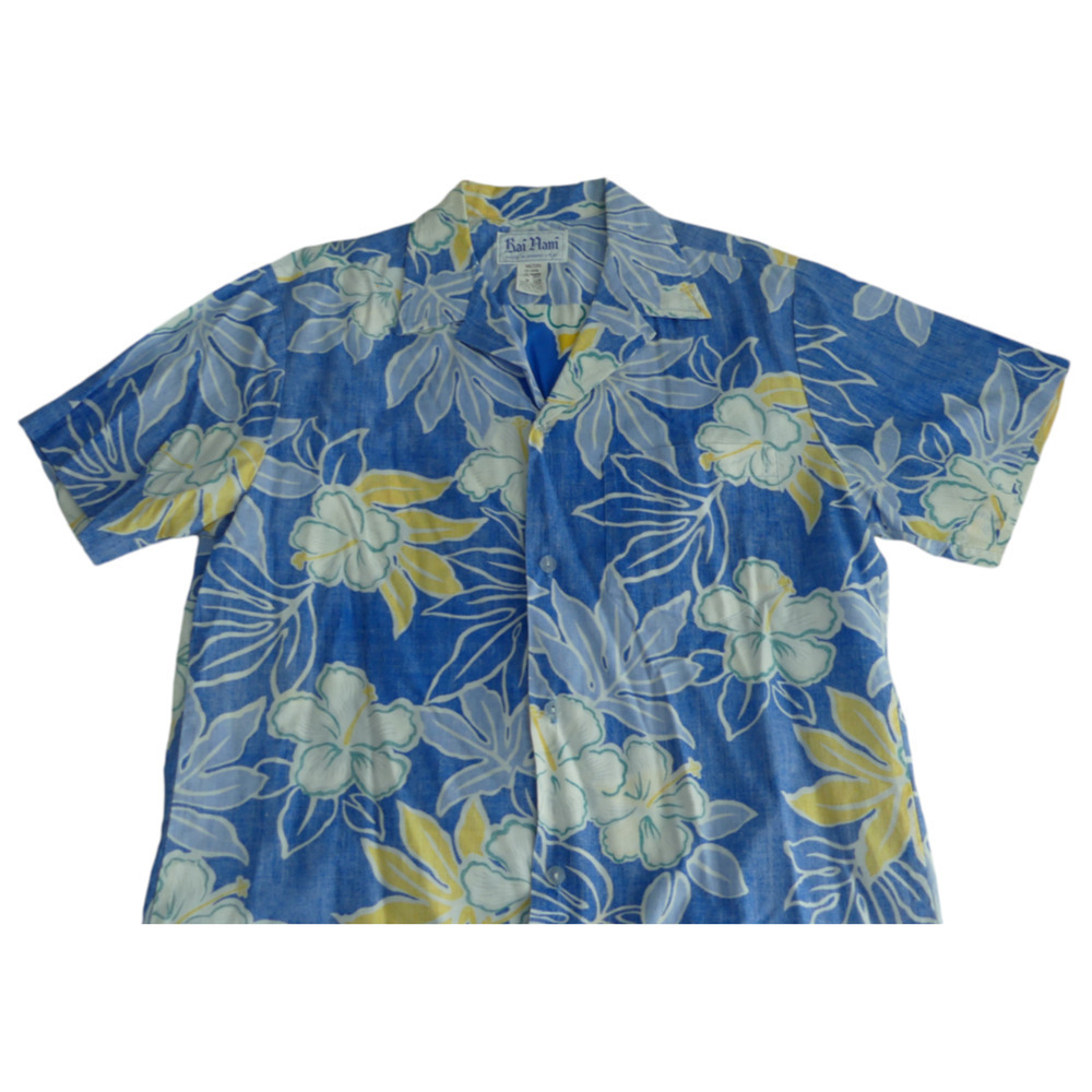 VTG Rai Nani Hawaiian Men's Shirt‎ Size M Blue Floral Tropical Made in Hawaii
